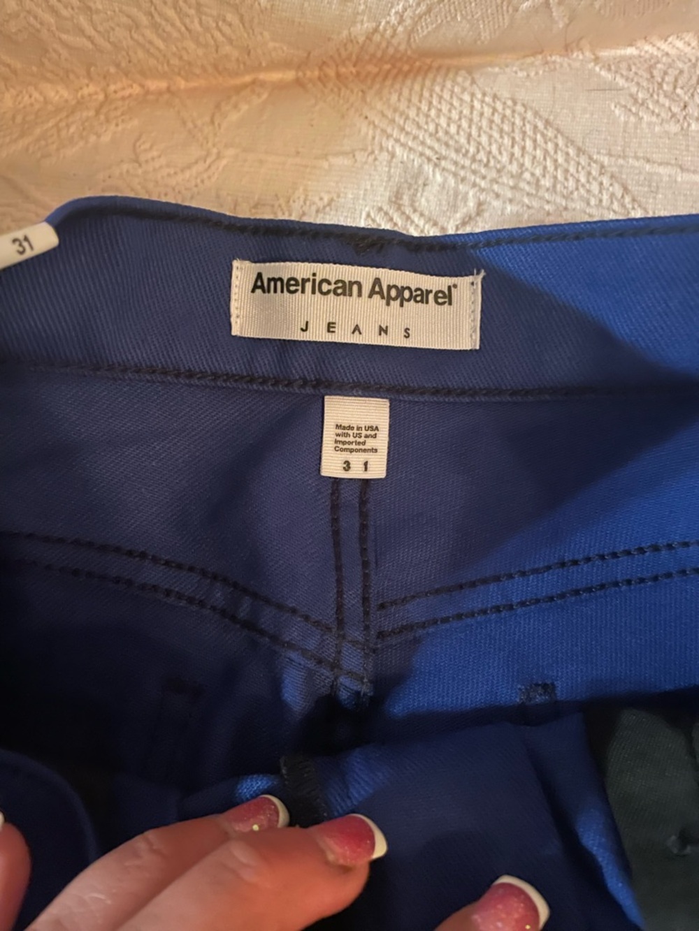 American Apparel High Waist Cuffed Shorts in Royal Blue - Picture 3 of 5